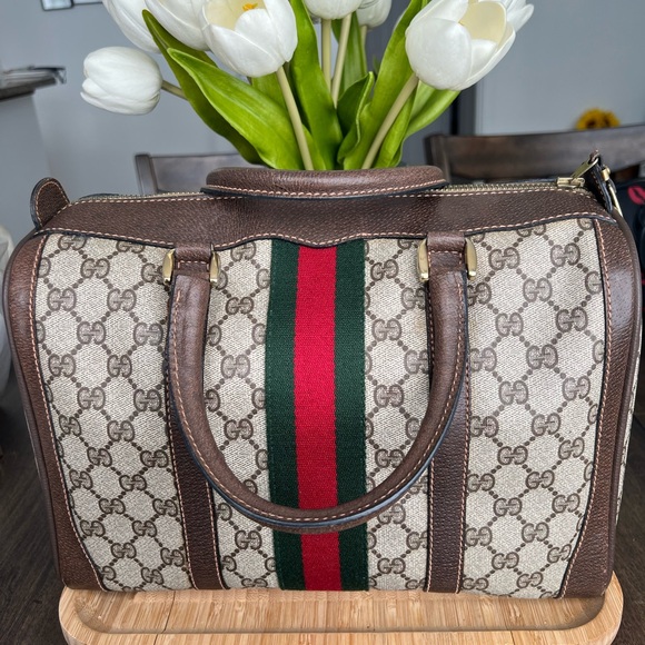 🔥Gucci Supreme Sherry Line Web Monogram Boston Bag w/ COA - Picture 1 of 13
